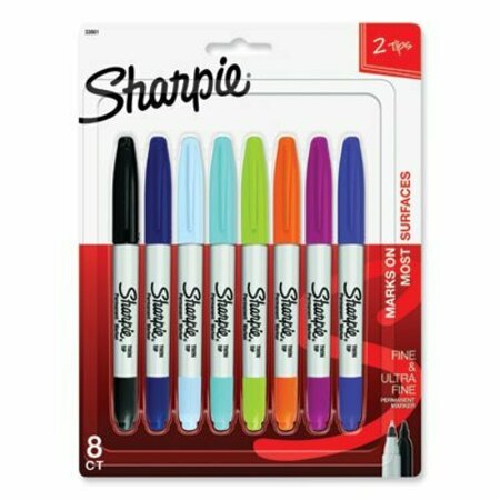 SANFORD Sharpie, TWIN-TIP PERMANENT MARKER, FINE/EXTRA-FINE BULLET TIP, ASSORTED COLORS, 8 Pieces 33861PP